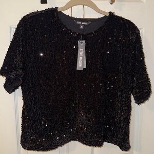 Steve Madden Women’s Black Sequin Short Sleeve Top